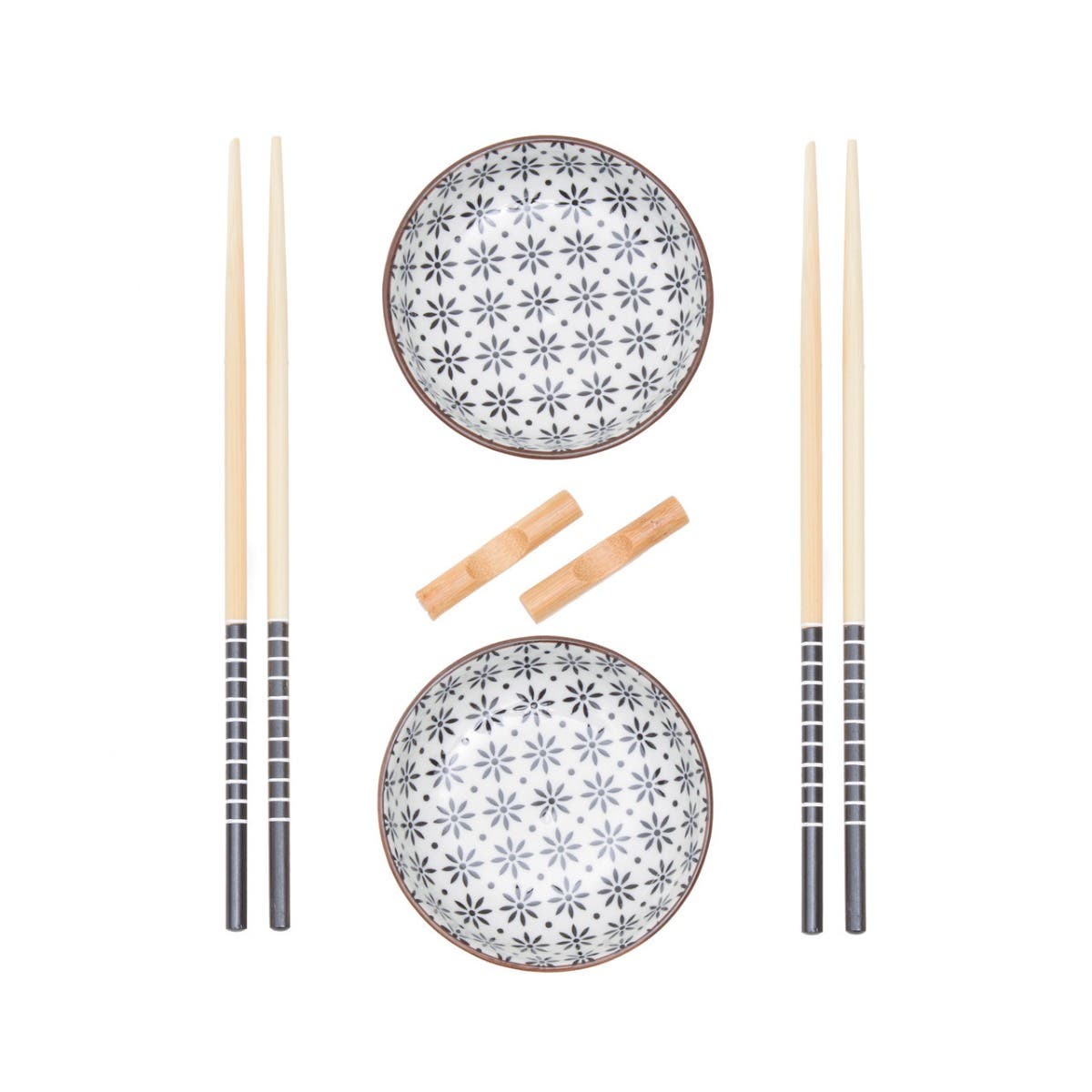 6pc White Ceramic and Wood Sushi Set