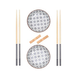 6pc White Ceramic and Wood Sushi Set