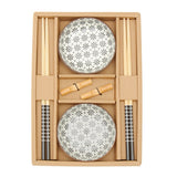 6pc White Ceramic and Wood Sushi Set