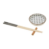 6pc White Ceramic and Wood Sushi Set