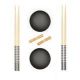 6pc Black Ceramic and Wood Sushi Set