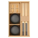 6pc Black Ceramic and Wood Sushi Set
