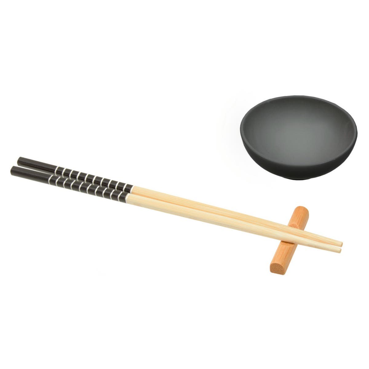 6pc Black Ceramic and Wood Sushi Set
