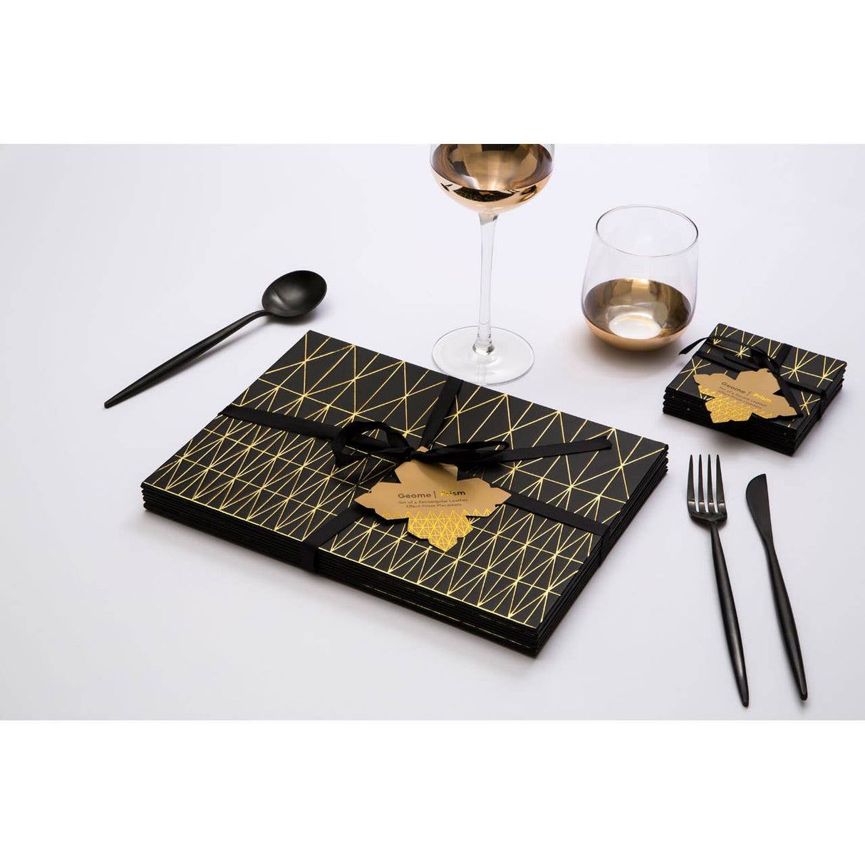Geome Prism Black And Gold Placemats