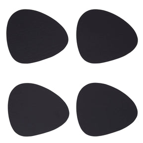 4Pc Pebble Black Leather Coasters