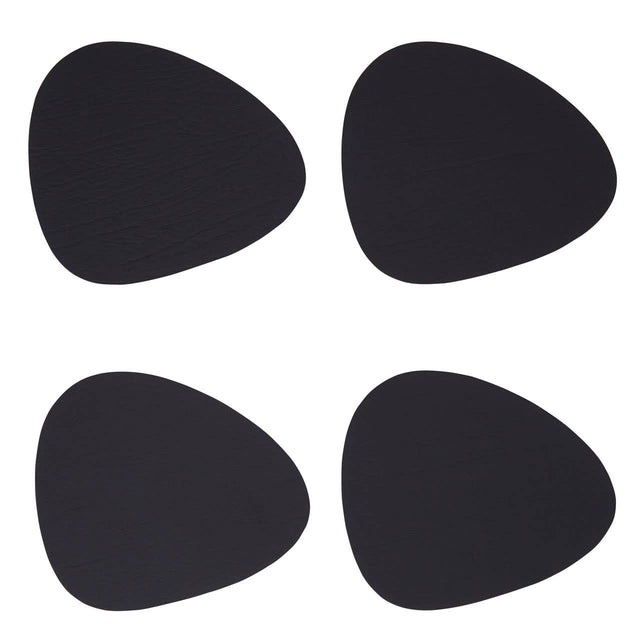 4Pc Pebble Black Leather Coasters