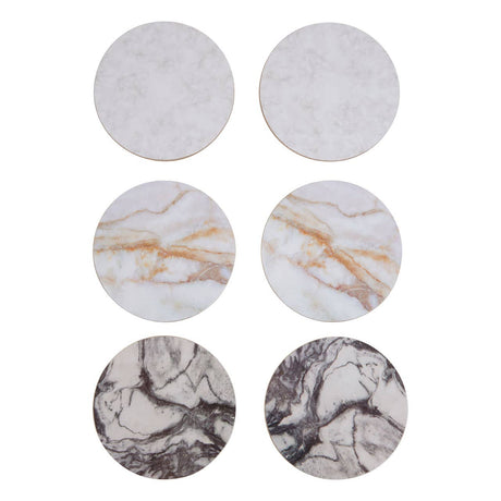 Dia 6Pc Marble Effect Assorted Cork Coasters