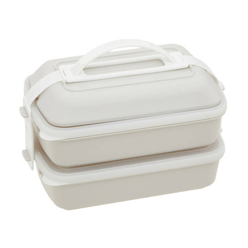Grub Tub Warm Grey And White Lunch Box With Cutlery