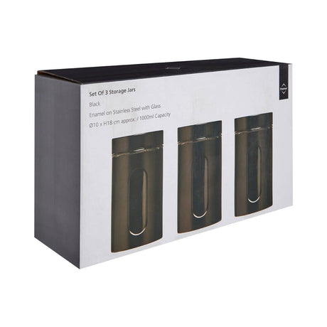 Black Enamel On Steel Storage Jars - Set Of 3