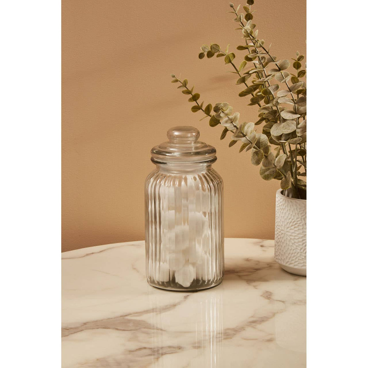 Ribbed Glass Storage Jar -1300Ml