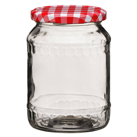 Clear Glass Jar With Red Gingham Lid - 630Ml