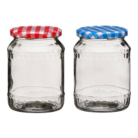 Clear Glass Jar With Red Gingham Lid - 630Ml