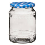 Clear Glass Jar With Blue Gingham Lid - 630Ml