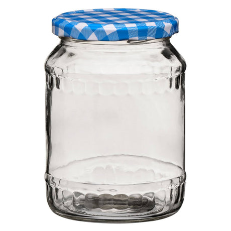 Clear Glass Jar With Blue Gingham Lid - 630Ml