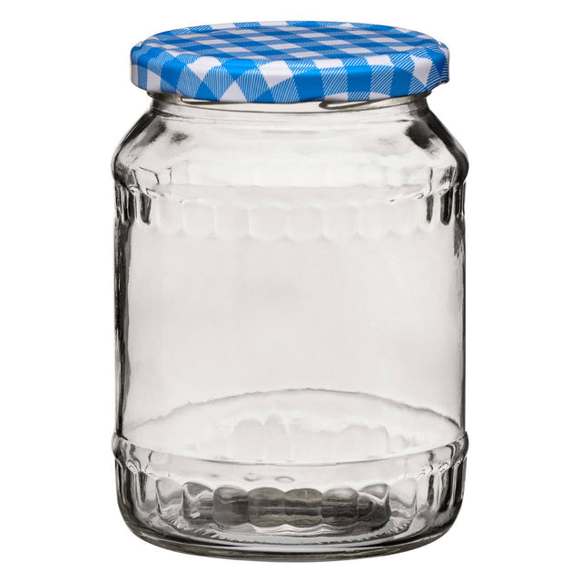 Clear Glass Jar With Blue Gingham Lid - 630Ml
