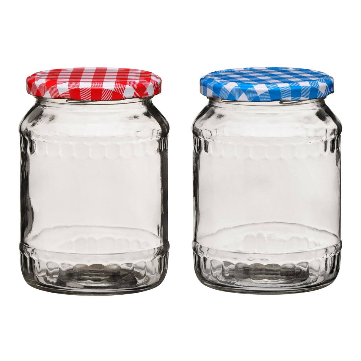 Clear Glass Jar With Blue Gingham Lid - 630Ml