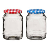 Clear Glass Jar With Blue Gingham Lid - 630Ml