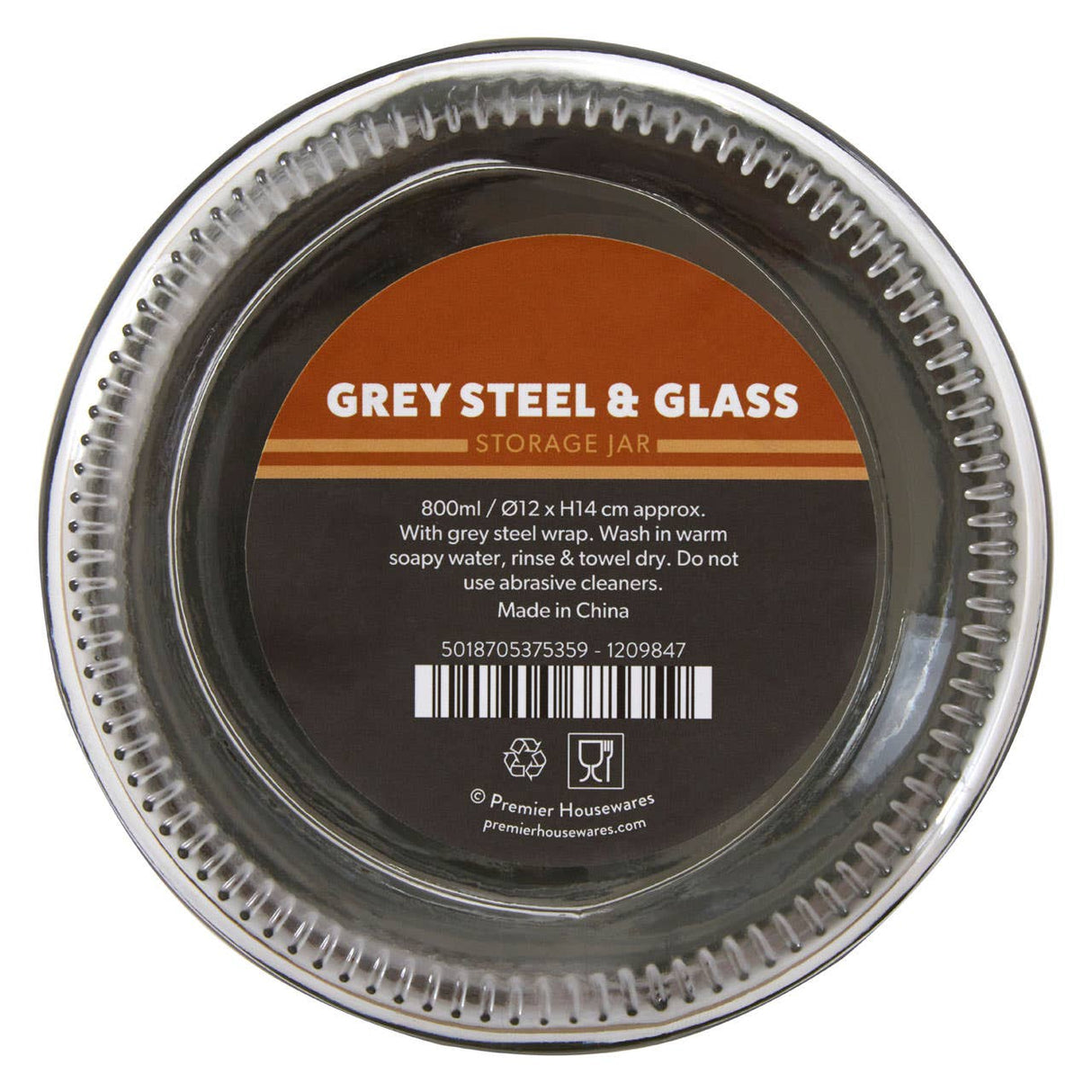 Grey Steel Wrap Glass Storage Jar - 800Ml