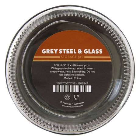 Grey Steel Wrap Glass Storage Jar - 800Ml