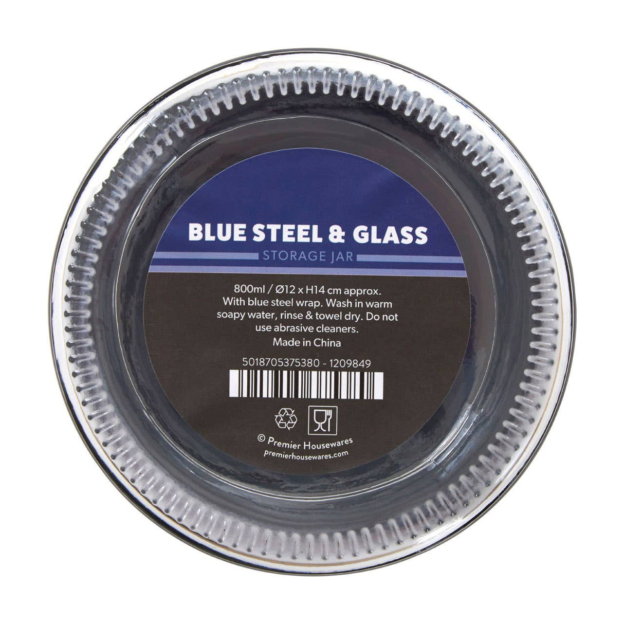 Blue Steel Wrap Glass Storage Jar - 800Ml
