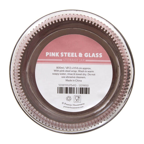 Pink Steel Wrap Glass Storage Jar - 800Ml