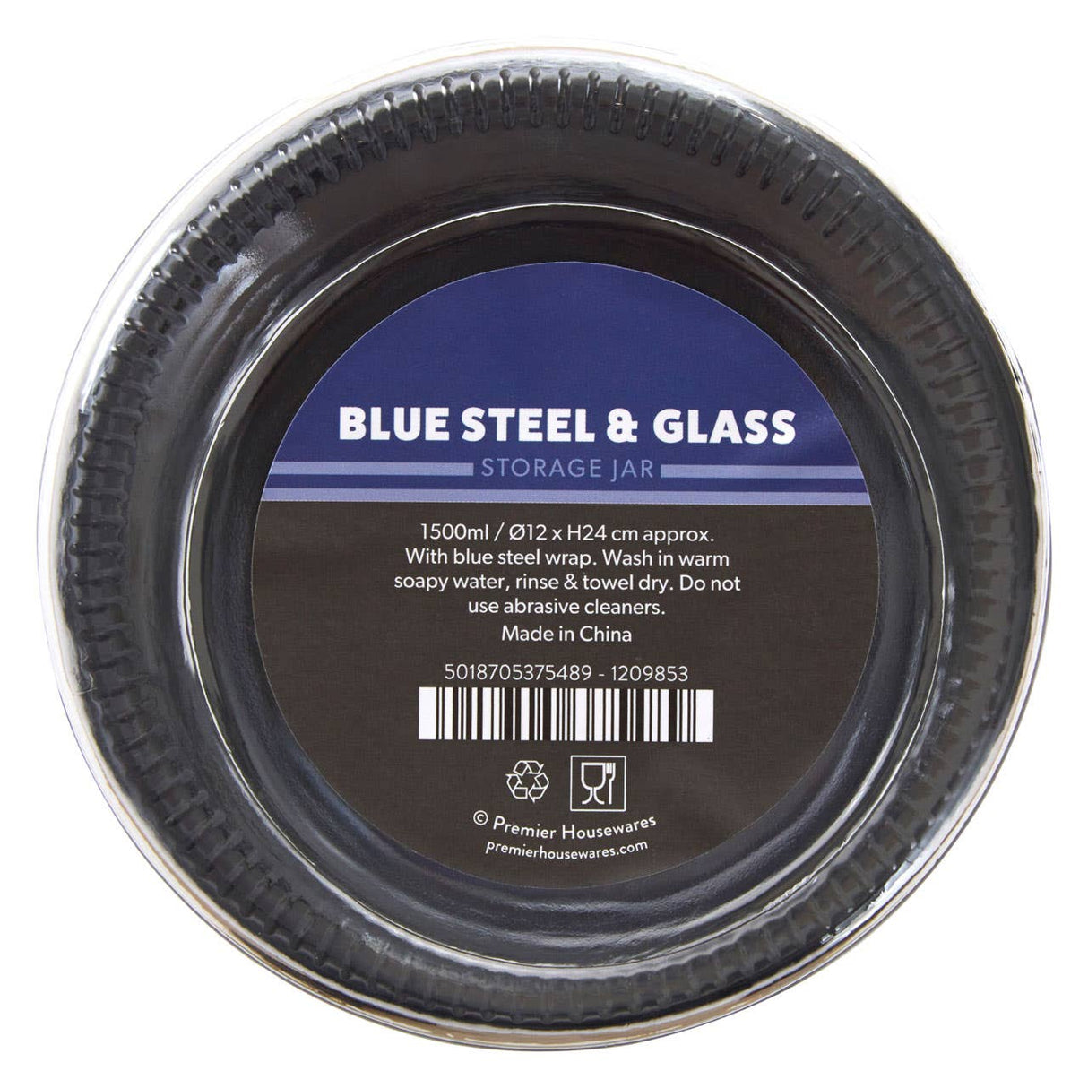 Blue Steel Wrap Glass Storage Jar - 1500Ml