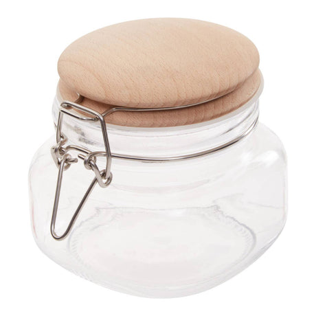 Square Glass Jar With Wooden Lid - 500Ml