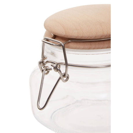 Square Glass Jar With Wooden Lid - 500Ml