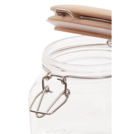 Square Glass Jar With Wooden Lid - 500Ml