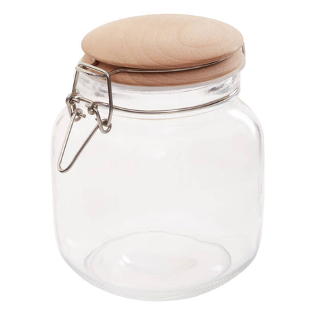 Square Glass Jar With Wooden Lid - 1050Ml