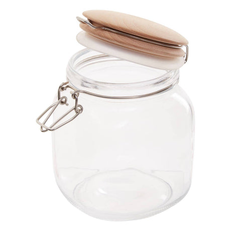 Square Glass Jar With Wooden Lid - 1050Ml
