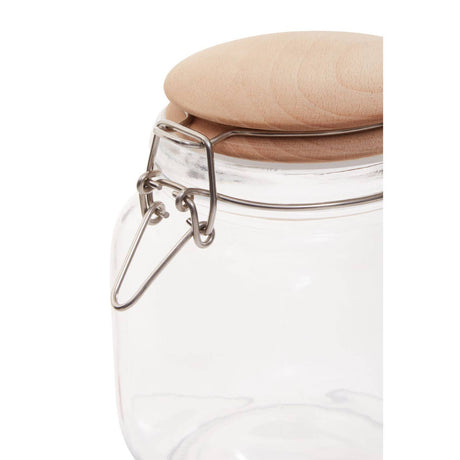 Square Glass Jar With Wooden Lid - 1050Ml