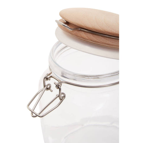 Square Glass Jar With Wooden Lid - 1050Ml