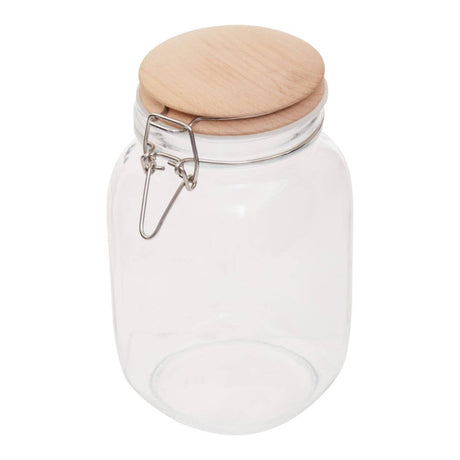 Square Glass Jar With Wooden Lid - 1550Ml