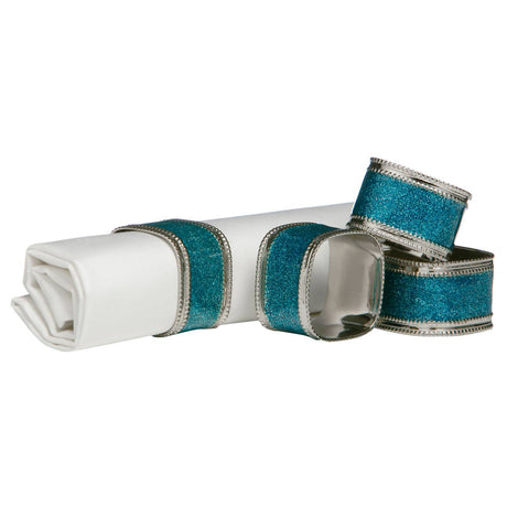 Turquoise Glitter Napkin Rings - Set Of 4