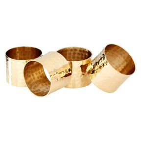 Set Of 4 Brass Finish Hammered Napkin Rings