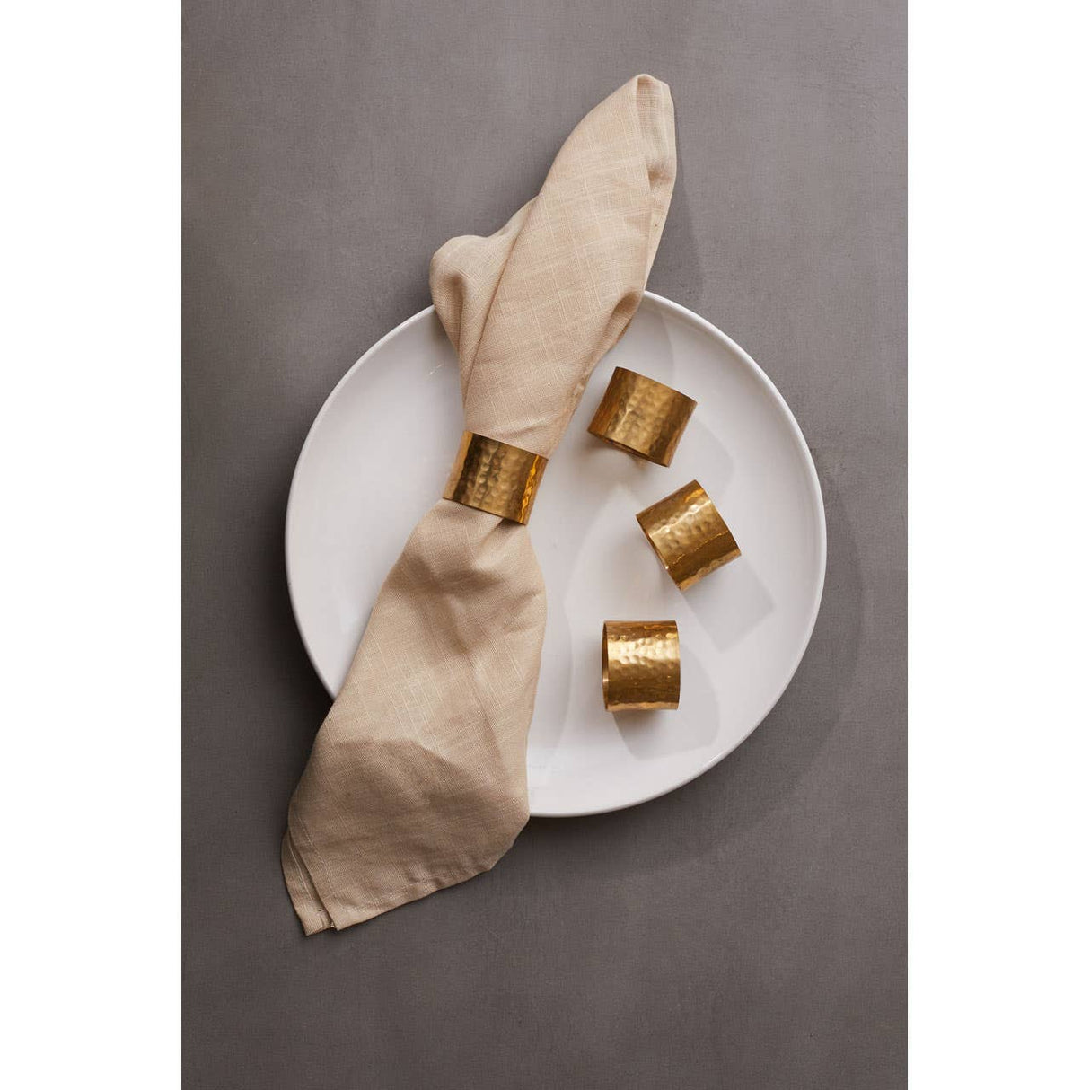 Set Of 4 Brass Finish Hammered Napkin Rings