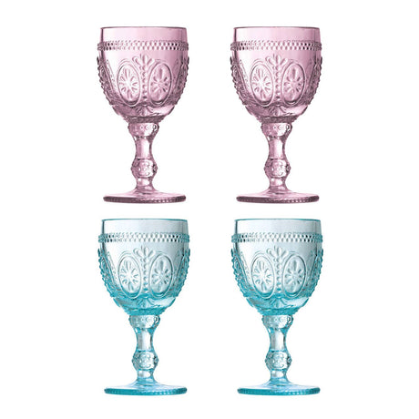 Fleur 2 Pink And 2 Blue Glasses - Set Of 4