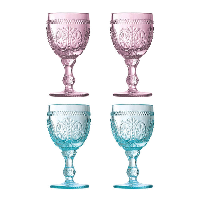 Fleur 2 Pink And 2 Blue Glasses - Set Of 4