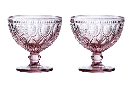 Fleur Pink Glass Sundae Dishes - Set Of 2