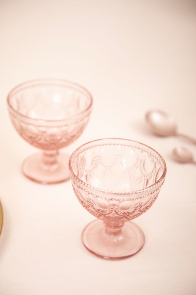 Fleur Pink Glass Sundae Dishes - Set Of 2