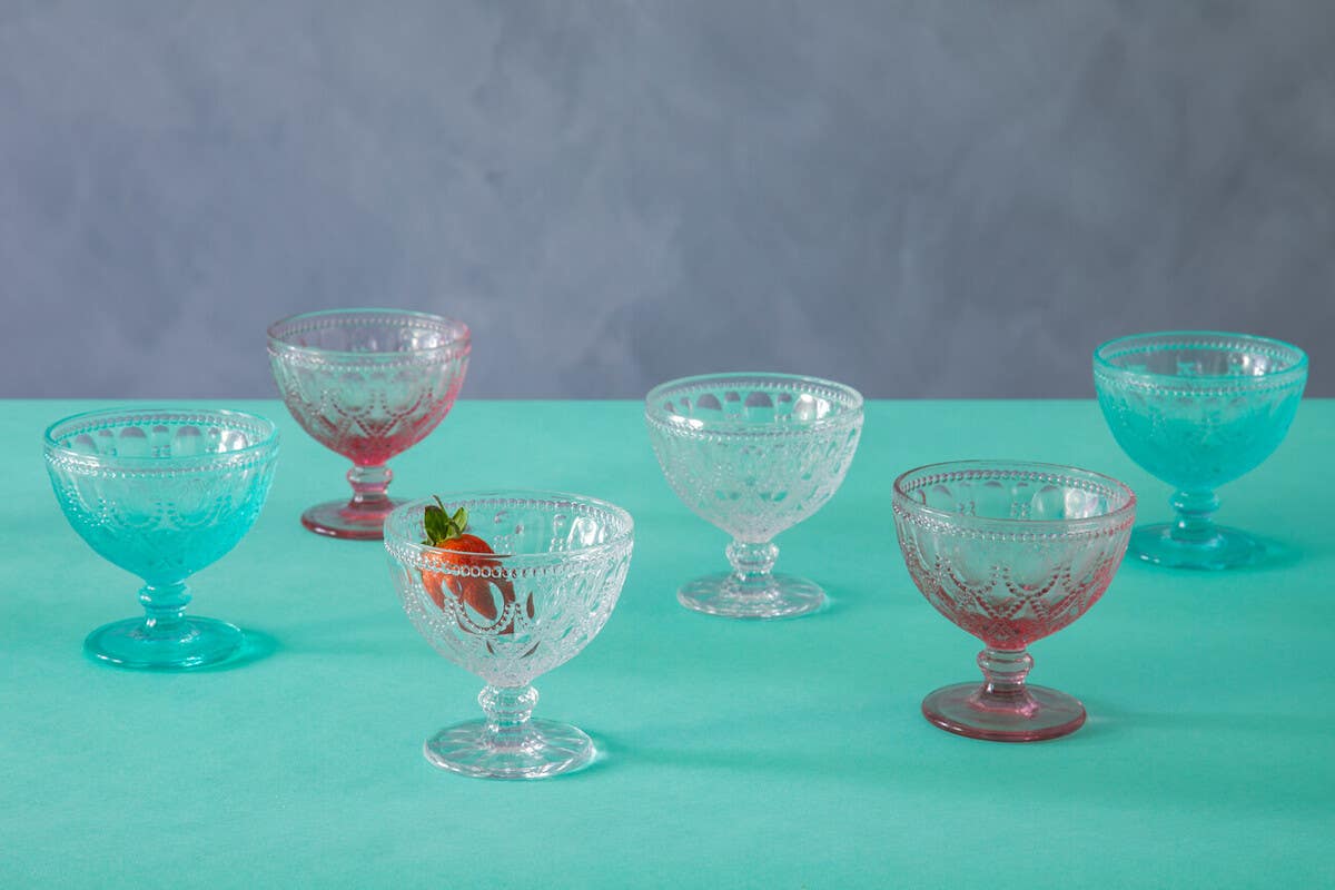 Fleur Pink Glass Sundae Dishes - Set Of 2