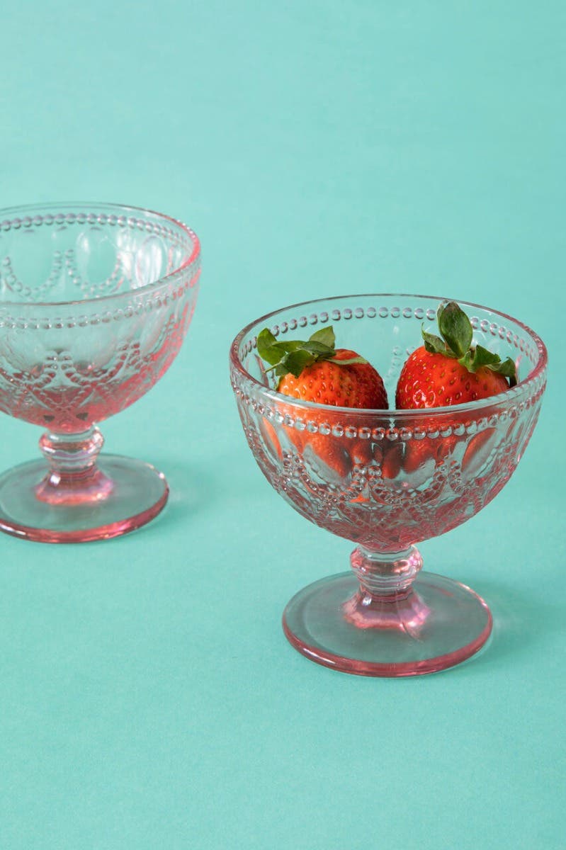 Fleur Pink Glass Sundae Dishes - Set Of 2
