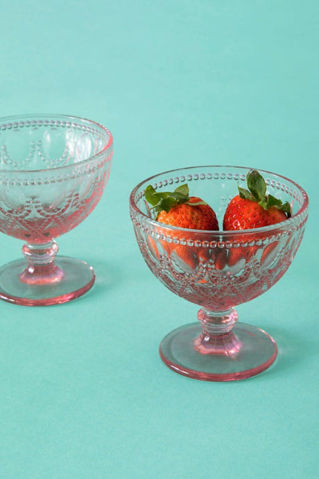 Fleur Pink Glass Sundae Dishes - Set Of 2