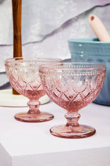 Fleur Pink Glass Sundae Dishes - Set Of 2