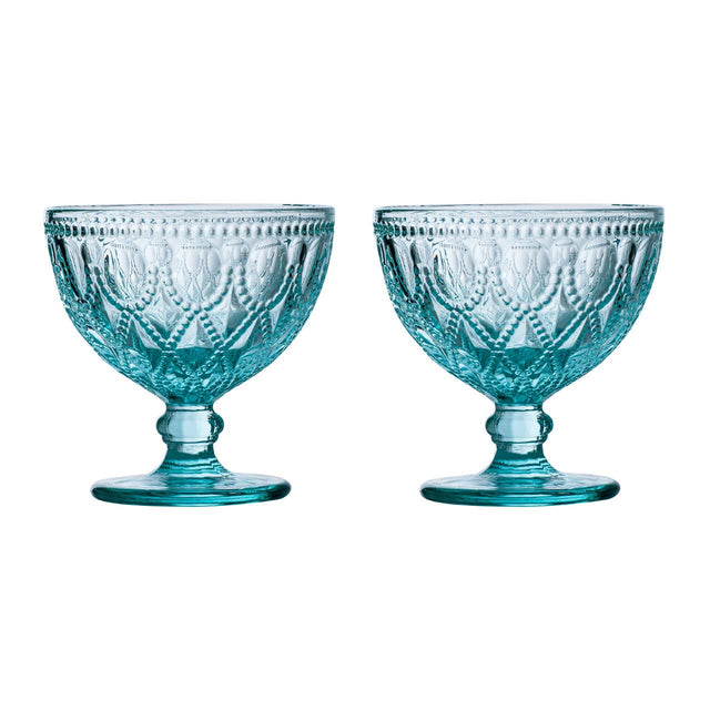 Fleur Blue Glass Sundae Dishes - Set Of 2