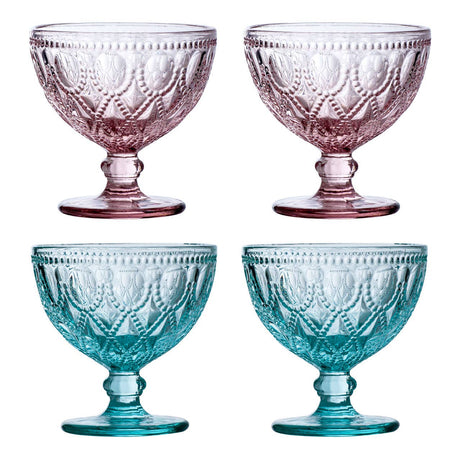 Fleur Blue Glass Sundae Dishes - Set Of 2