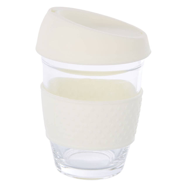 Mimo Glass Mug With Cream Silicone Band Lid