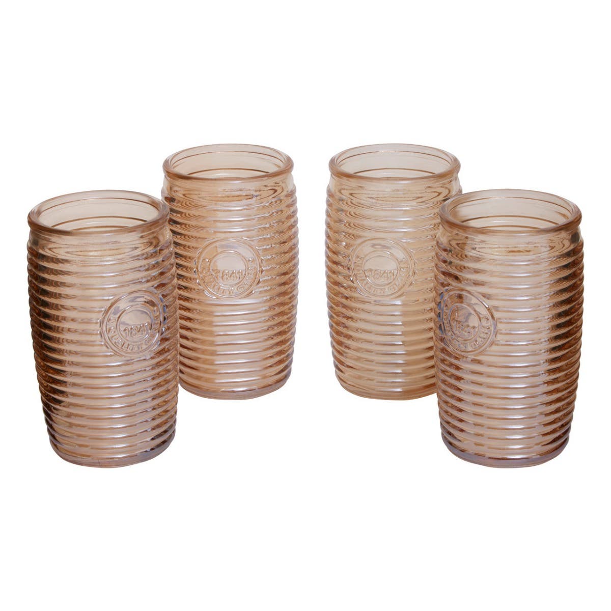 Set Of Four Gold Ribbed Glass Tumblers