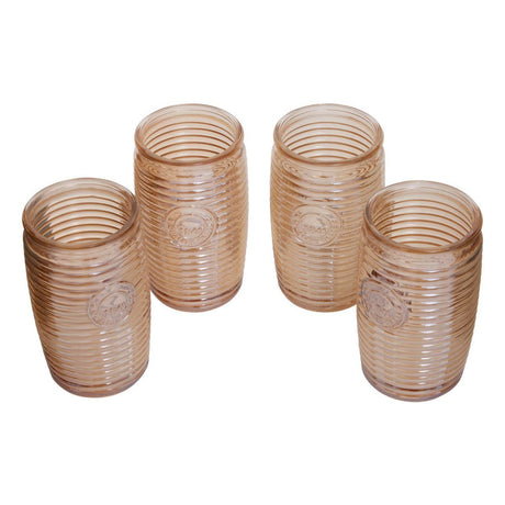 Set Of Four Gold Ribbed Glass Tumblers